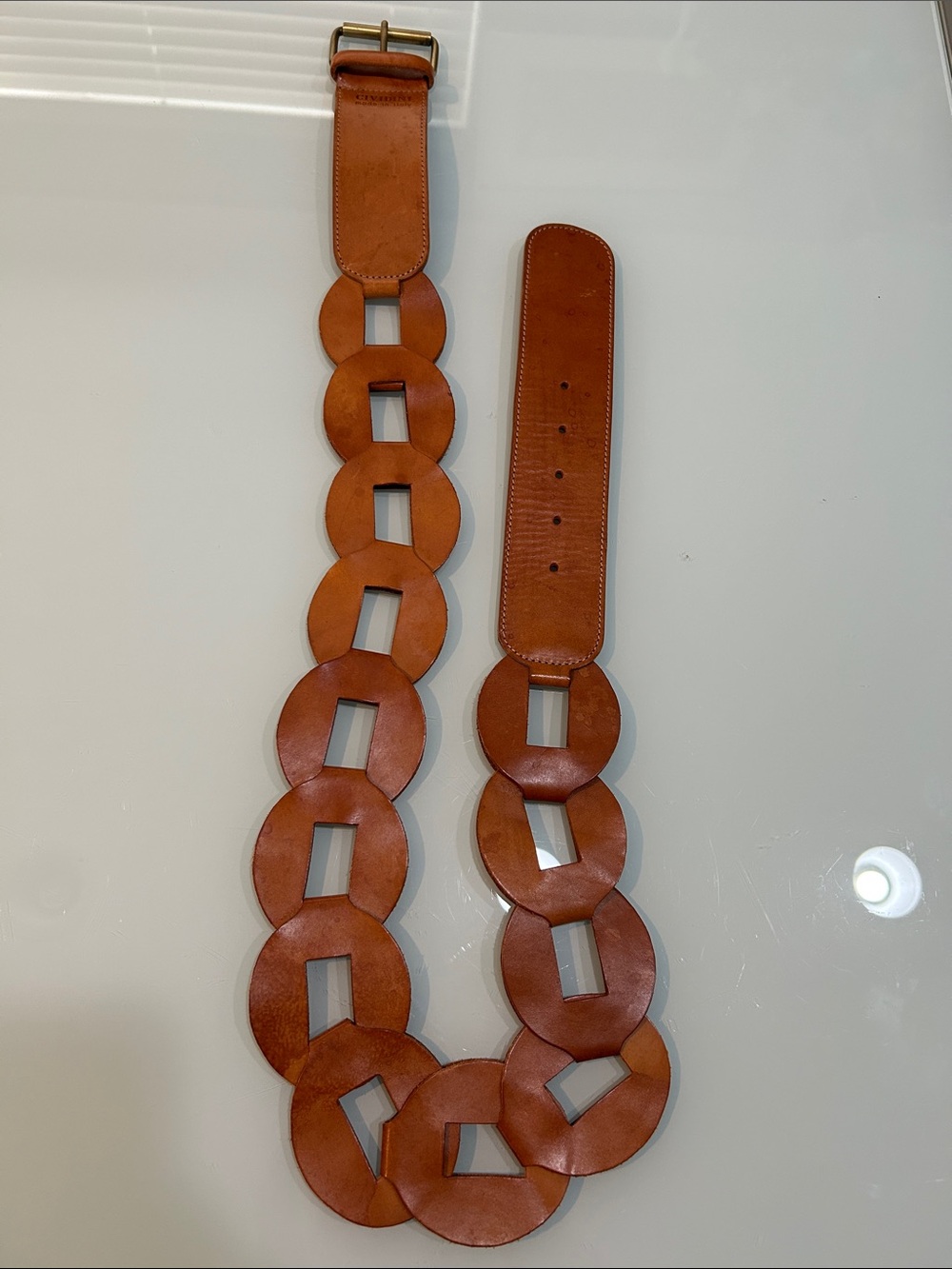Vintage Leather Linked Circle Belt in Cognac Brown - CIVIDINI Italy